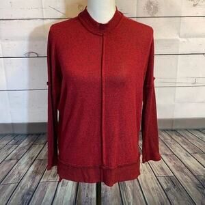 Bobeau Top Shirt Womens Small Red Brushed Knit Center Seam Long Sleeve Soft